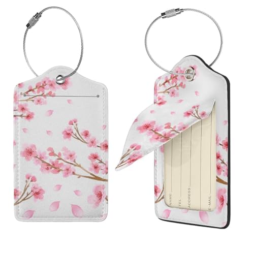 Étiquette à bagages en cuir fleurs de prunier porte adresse avec boucle acier inoxydable