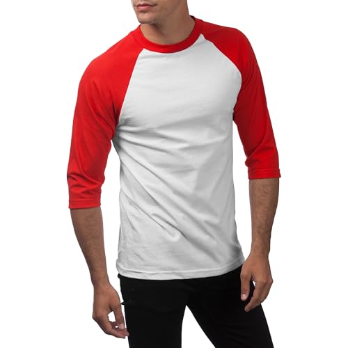 Camiseta de béisbol para hombre Pro Club manga 3/4 cuello redondo, blanca/roja, talla X-Large miniatura 4