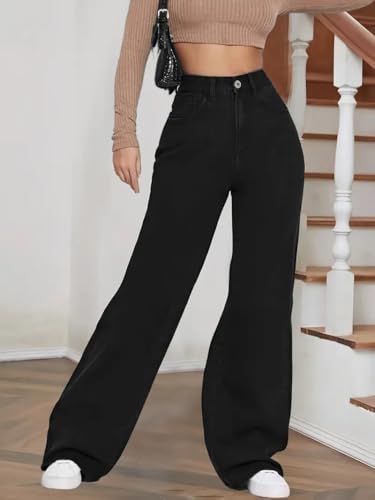 Image of THIRD QUADRANT Women Wide Leg Jeans with high Waist || Black Jeans for Women || Flared Jeans for Women