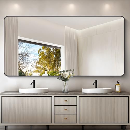 Image of DESBING 72 inch x 36 inchBathroom Mirror, Matte Black Wall Mirror with Metal Frame, Decorative Rectangular Vanity Mirror for Bedroom Bathroom Living Room Entryway (Horizontal /Vertical)