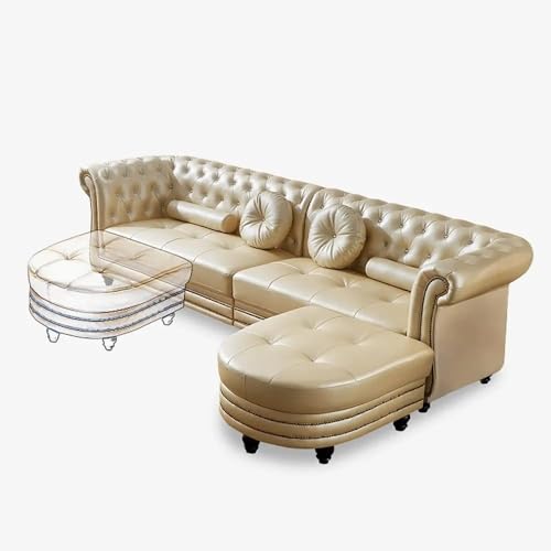 Image of A to Z Furniture Modern Classic Fabric & Valvet Tufted Chesterfield Sofa Living Room and Office (Beige 1)