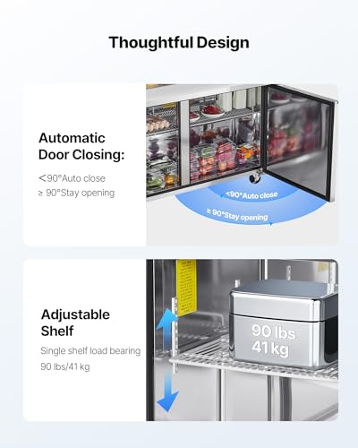 Image of VEVOR 60 inchW Commercial Refrigerator, 15.4 Cu. Ft Sandwich Prep Refrigerated Table, Mega Top Food Prep Fridge with 24 Pans and Cutting Board, Stainless Steel Salad Prep Cooler for Restaurant, Food Truck