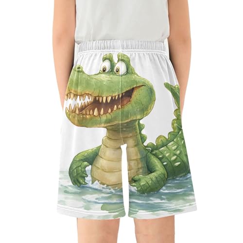 Crocodile Sleep Shorts Summer Pajama Shorts Elastic Waist Sleep Bottoms with Pockets 6-14 Years2