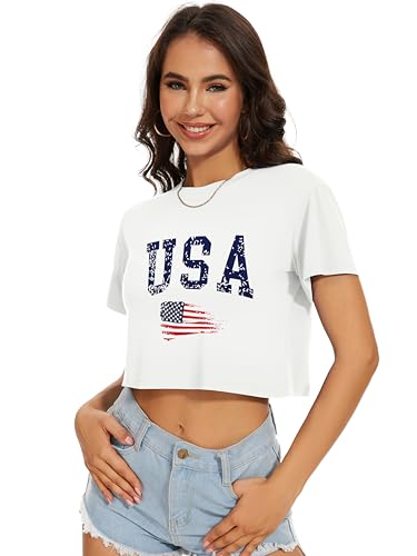 Image of Womens Summer Crop Tops Short Sleeve Round Neck T-Shirts Loose Fit Casual Blouse 2026