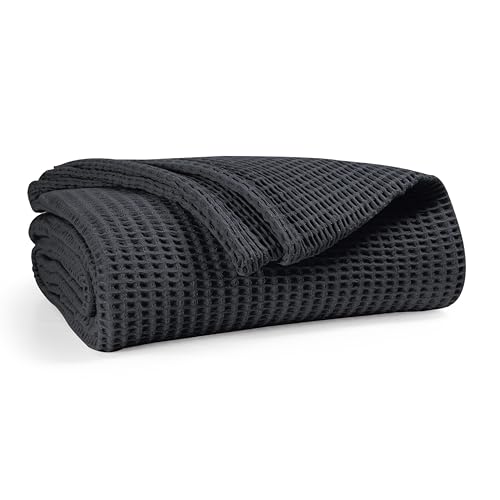 Image of 100% Combed Cotton Waffle Blanket for Bed,Sofa,Couch,|Charcoal Grey|Queen -90X90 INCHES -Lightweight and Breathable Soft Woven AC Blankets,Throw for Summer, Spring, Winter, All Season