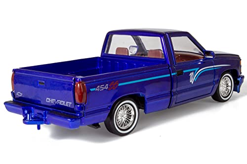 All Star Toys Motormax 1992 Chevy 454Ss Pickup Lowrider Truck Candy Blue 1/24 Diecast Model Exclusive Get Low 79036 #TOP5