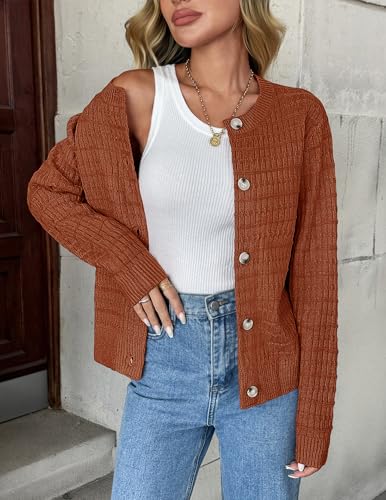 Image of Zeagoo Women's 2026 Cardigan Sweaters Button Down Crew Neck Open Front Long Sleeve Knit Cropped Jackets