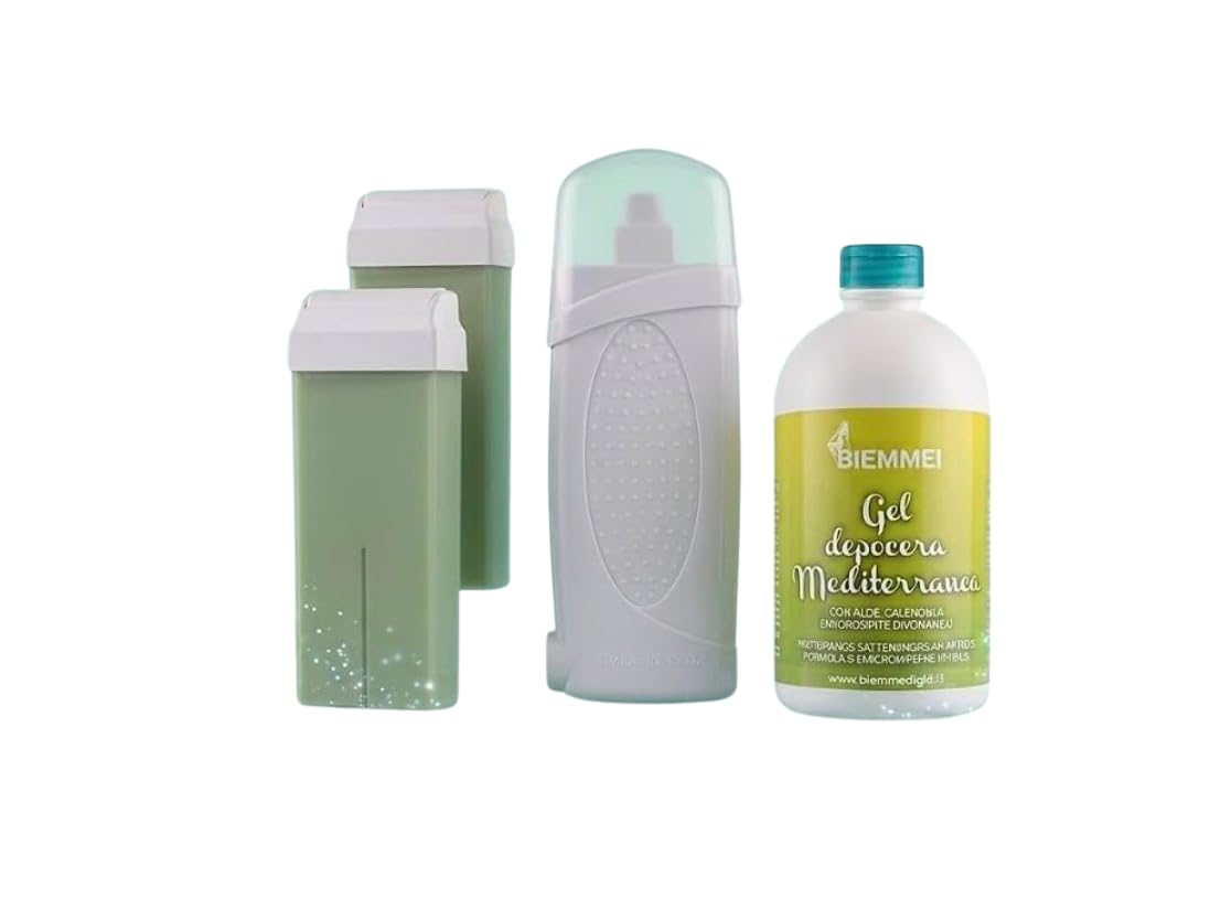 Kit Scaldarullo con 2 Ricariche Titanio/Aloe Vera da 100 ml e Gel Depocera Mediterranea al Mentolo, 500 ml