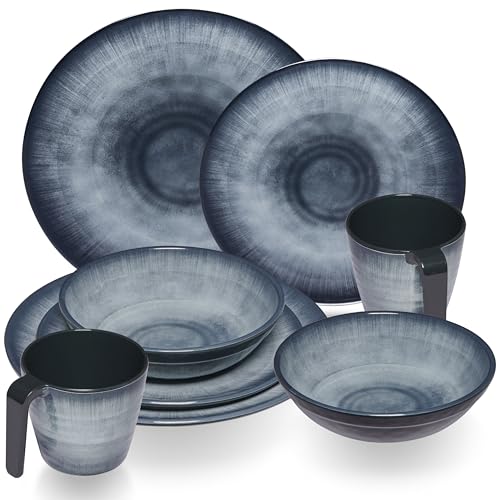 Melamin Geschirr Set Jesolo Grau für 2 Personen - 8 Teile - mit Tassen...