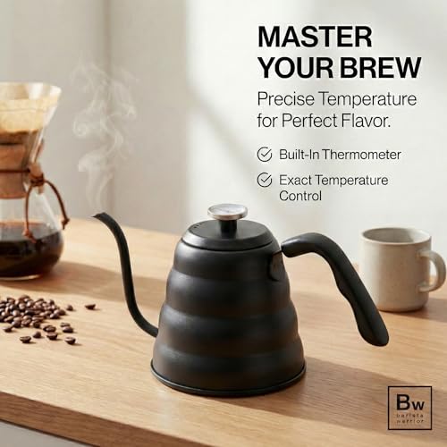 Image of Barista Warrior Gooseneck Kettle, 1.2L Pour Over Kettle, Matte Black
