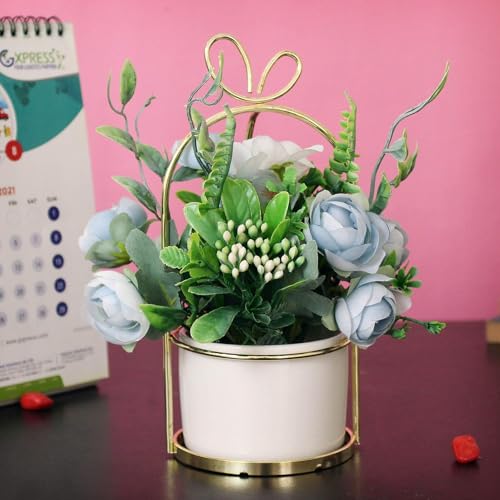 Image of TIED RIBBONS Artificial Rose Flowers with Pot Stand Decorative Items for Home Decor Living Room Kitchen Bedroom Office Table Set (20.3 Cm X 10.1 Cm, Multi)