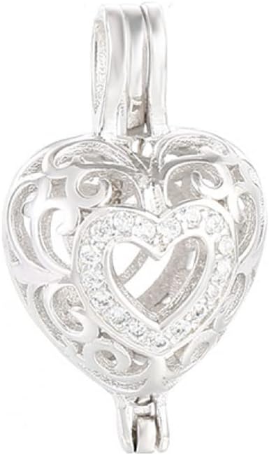 925 Sterling Silver Heart Pearl Cage Openable Hollow Cage Lockets Charm Pendants for DIY Necklace Jewelry Making Women's Gift(Platina Color)