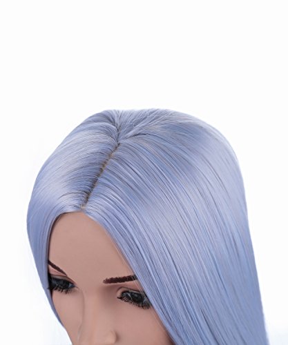 Onedor 31 Inches Silver Blue Straight Long Synthetic Hair Women Full Head Cosplay Wig with Wig Cap - Thumbnail 5