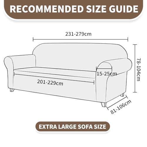 Ystyle Stretch Sofabezug 4 Sitzer, Sofa Überzug Mit Armlehnen, Beige – Ansicht 3