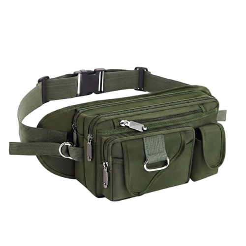 Image of GUSTAVE Tactical Waist Bag with Multi Pocket Storage, Water Resistant Oxford Fanny Pack with Adjustable Belt & D Ring for Hiking, Fishing, Cycling, Work, and Outdoor EDC Army Green