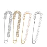 Lot de 6 broches en perles et strass, Ymapinc doré et argenté, grandes épingles à nourrice...