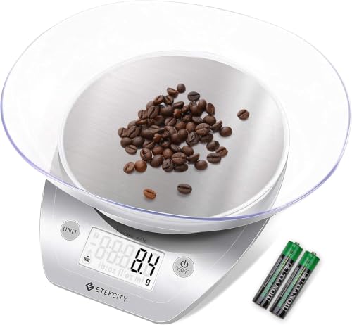 Image of Etekcity 0.1g Food Kitchen Scale,Bowl,Digital Grams and Ounces for Weight Loss,Dieting,Baking,Cooking,and Meal Prep,11lb /5kg,Stainless Steel Silver,(Pack of 12)