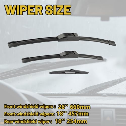 Windshield Wiper Blades Replacement for Toyota Highlander 2020-2024, Front Rear Wiper Set 26"+18"+10" (Pack of 3) — view 3