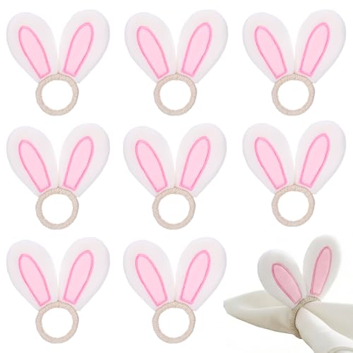 Easter Bunny Napkin Rings Set of 8, Rabbit Napkin Holder, Cute Easter Napkin Rings Holders for Spring Party Banquet Dinner Wedding Table Decorations (Pink Color)