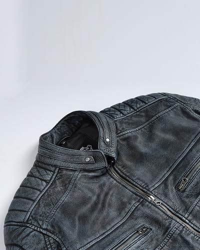 Image of fjackets Leather Jacket Men Real Lambskin - Cafe Racer Moto Style, Stand Collar Zip Up Jacket