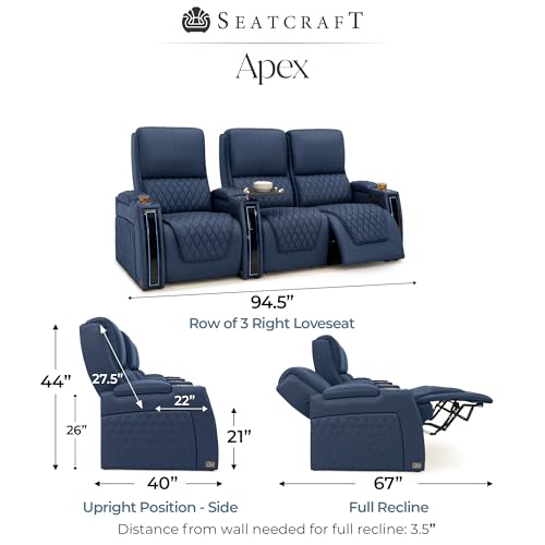 Image of Seatcraft Apex Home Theater Seating Navy Blue Row of 3 Right Loveseat
