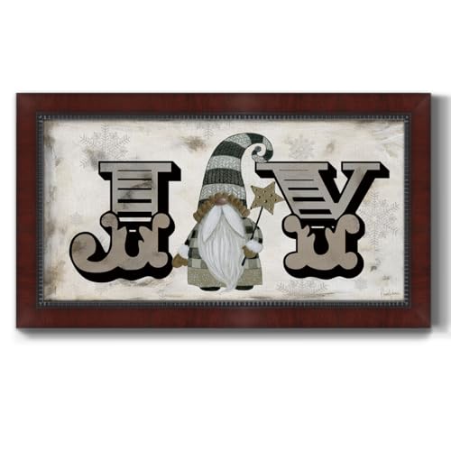 Renditions Gallery Gnome Joy Framed Wall Art Winter Wonderland Friends Canvas Wall Hanging Artwork for Office Bedroom Kitchen - 21"X37" Mahogany Ebony Frame GAL018