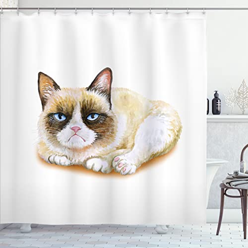 Ambesonne Animal Shower Curtain, Grumpy Siamese...
