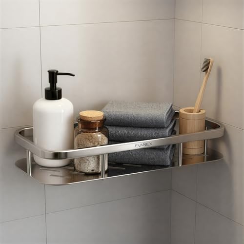Image of EVANEX Bathroom Storage Shelf | 12x5 Inch 304 Stainless Steel Bathroom Racks & Shelves | Wall Mounted Multipurpose Shelf | Kitchen Storage Organiser Rack | Bathroom Accessories Set