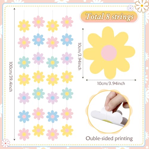 Image of Pasimy 8 Pcs Daisy Boho Party Decorations Groovy Daisy Paper Garlands White Flower Hanging Garland Banner Hippie Flower Cutouts for Birthday Shower Wedding Party Favor Supplies(Groovy,Pastel)