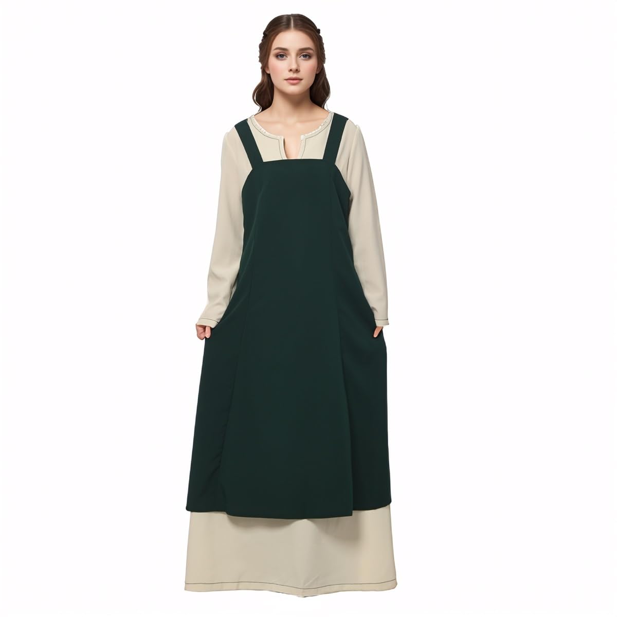 BPURB Mittelalterliches Kleid für Damen LARP Wikinger Piraten Kostüm Renaissance Langarm Tunika Kleid Biblisches Bauernkleid