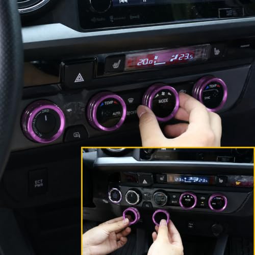 Image of AC knob Cover Trims and AC Vent Inner Rings for Toyota Tacoma Accessories 2016-2023 Interior Air Conditioner Vent Ring Cover Trims Air Conditioner Knob Rings 8pcs-Set (Purple)
