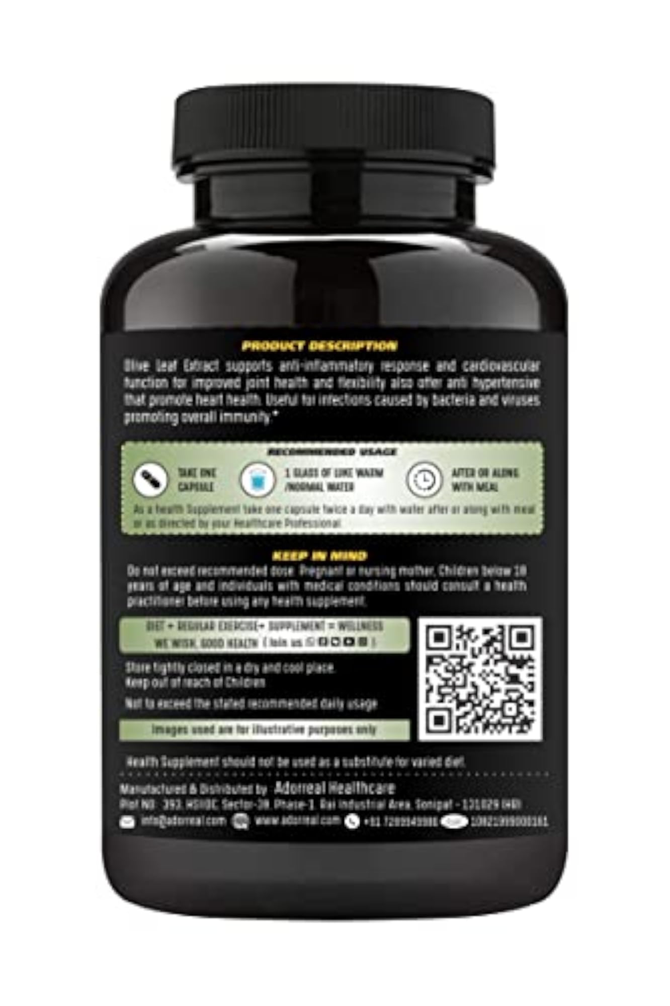 Adorreal Olive Leaf Extract Capsules, 120 Count, Heart & Immune Support