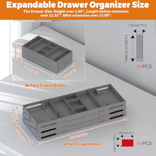 Organiseur de tiroir extensible 3 niveaux gris multi-usage pour petits objets - 4