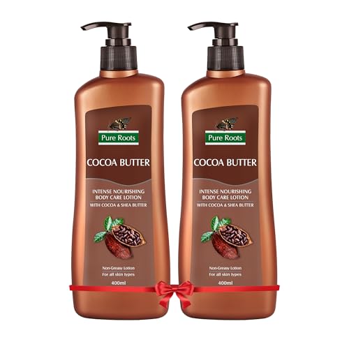 Image of Pure Roots Body Lotion Cocoa Butter 400ml - Pack of 2 - Nourishing Lotion for All Skin Types, Fast Absorbing, Non-StickyBody lotion Instant Hydration in Summer All Season Moisturizer