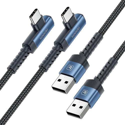 USB C Cable, 2-Pack 10FT,Right Angle,3A Fast Charging USB A to USB C | Blue,Nylon braided,E-Mark Safety for iPhone 17 Series,MacBook Pro, iPad Pro, Galaxy S24 Ultra,PS5 Controller