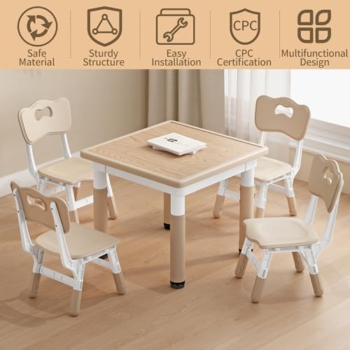 Kid-Table-and-Chairs-Height-Adjustable-Childrens-Table-and-Chair-Set-Kids-Tables-for-Age-2-8-Graffiti-Desktop-Table-for-Kids-with-4-Seats-Small-Kids-Table-Max-300lbs Kid Table and Chairs Height Adjustable Childrens Table and Chair Set Kids Tables for Age 2 8 Graffiti Desktop Table for Kids with 4 Seats Small Kids Table Max 300lbs