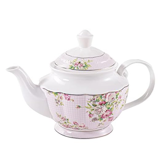 Pulchritudie Pink Azalea Porcelain English Teapot, Coffee Pot, Golden Rim, Light Weight, 37 Oz