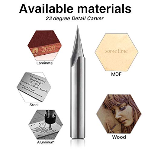 1/4" Shank 22-Degree Engraving Cnc Wood Carving Router Bits, V Groove Profile Bit, 5/8 Inch Cutting Length Carving Liner Router Bit, Tungsten Steel From Tackpro (1Pack) #TOP5