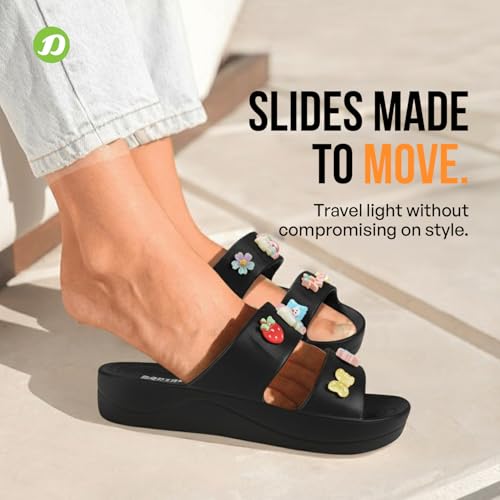Image of DOCTOR EXTRA SOFT Women's Comfort Double Straps EVA Slip-On Slippers with Cute Charms| Lightweight, Trendy Summer Beach, Pool, Indoor & Outdoor Wear Slide| Soft Cushion Sole Sandals Daily Mules D-540