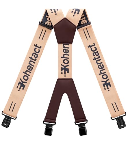 Kohentact Tirantes de Trabajo Pesado para Hombre – 5 cm de Ancho, Forma en X, Clips Metálicos Fuertes, Elásticos y Ajustables