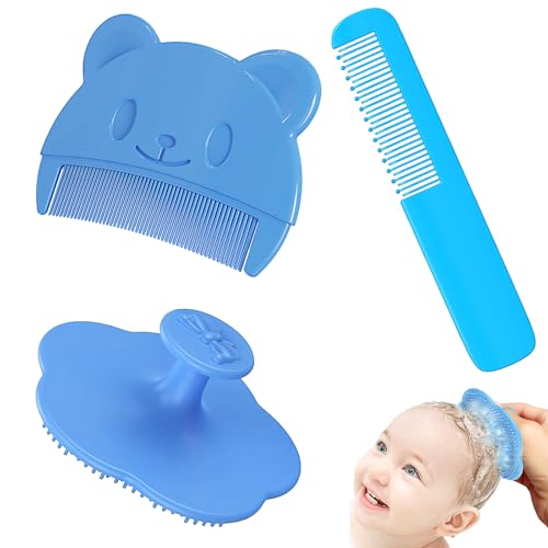Peine Bebe,3 Piezas Cepillo De Baño Para Bebe Cepillo Costra Láctea Bebe Cepillo De Masaje De Silicona Peine De Masaje Y Cepillo De Baño Apto Cepillo De Ducha Bebe Para Recién Nacidos,Bebés