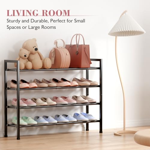 Image of Bumusty Expandable 4 Tier Shoe Organizer Rack For Closet Entryway Garage Dorm Bedroom Living Room Hallway Small Space Floor Door, Black