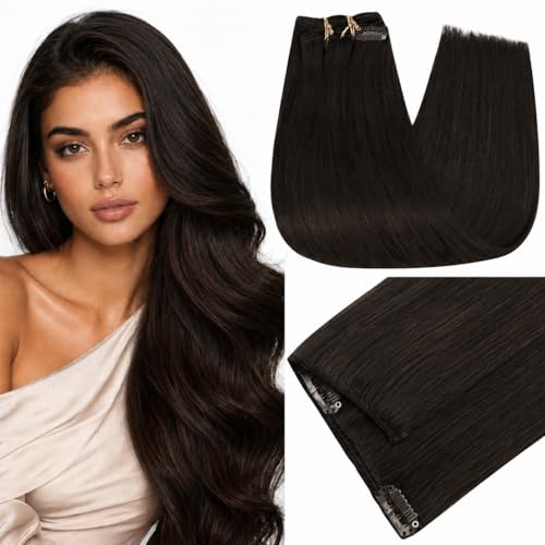 Image of Full Shine Thick Human Hair Clip in Extensions, Brown, 20 Inch 180g 7Pcs | Hair Extensions Clip in, Real Human Hair Invisible Weft for Full Head Volume, Salon Styling, Natural Blend