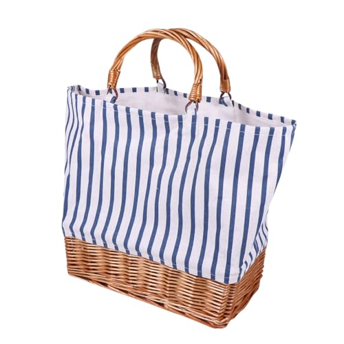 Paquet fourre-tout bleu rayé en rotin résistant et facile à nettoyer