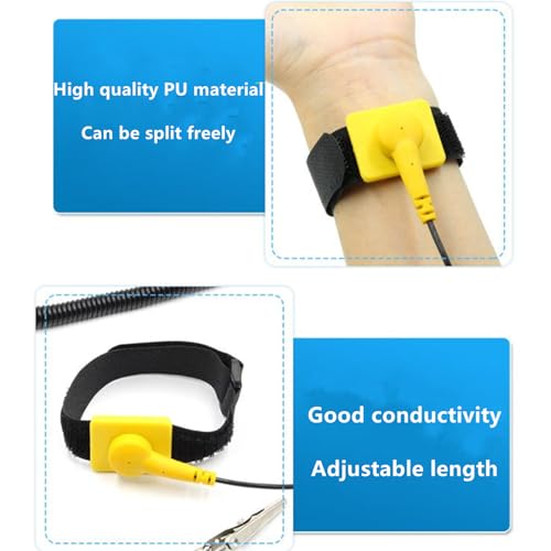 Image of 2 Pcs Anti-Static Wrist Strap, 11 inch Adjustable Band with Alligator Clip and PU Cable, Fits Wrist Sizes 6 inch to 8.5 inch, Ideal for PC Building and Electronics Repair