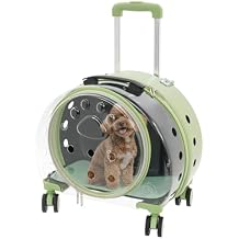 Transparent Bubble Pet Carrier with Wheels, Breathable Cat Dog Travel Carrier with 3-Stage Handle & Removable Strap, Portable Trolley Case with Ventilation for Small Dogs & Cats Green