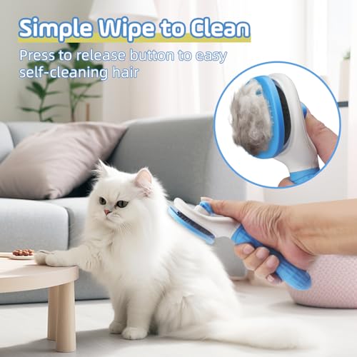Image of Slicker Dog Brush for Shedding,Self Cleaning Cat Brush,Skin Friendly Cat Brushes for Indoor Cats Massage Grooming,Dog Deshedding Brush for Long&Short Haired Dogs Loose Fur Hair Removal Blue
