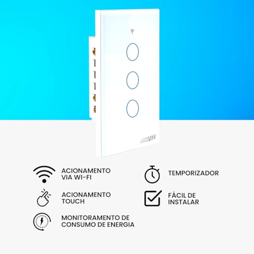 Interruptor Inteligente Haiz Touch Screen 3 Botões Compatível com Alexa e Google Home Resistente à Á