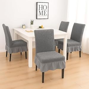 Amazon Brand – Solimo Bubble Chair Cover with Skirt Polyester and Spandex Fabric | Pack of 4 (Grey)