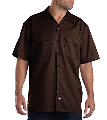 Dickies Men's Big and Tall Short Sleeve Work Shirt, Dark Brown, Extra Large
